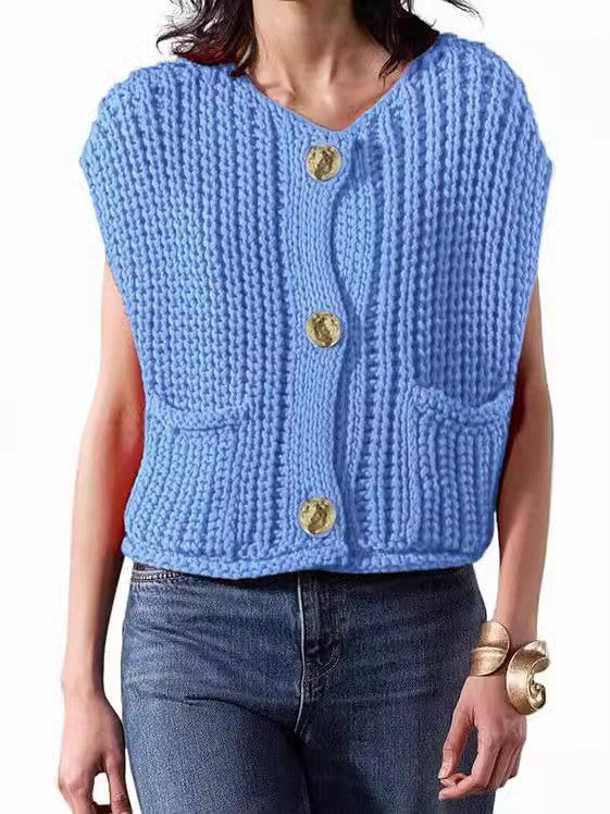 Damen Strickweste mit Knöpfen und Taschen Drune