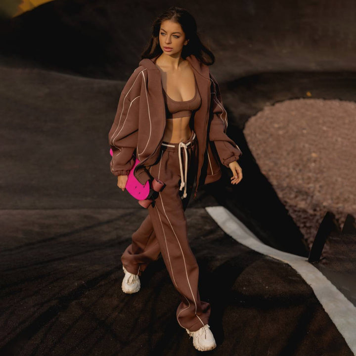 Damen lässiger Sportanzug mit Oversized Hoodie und Jogginghose Drune