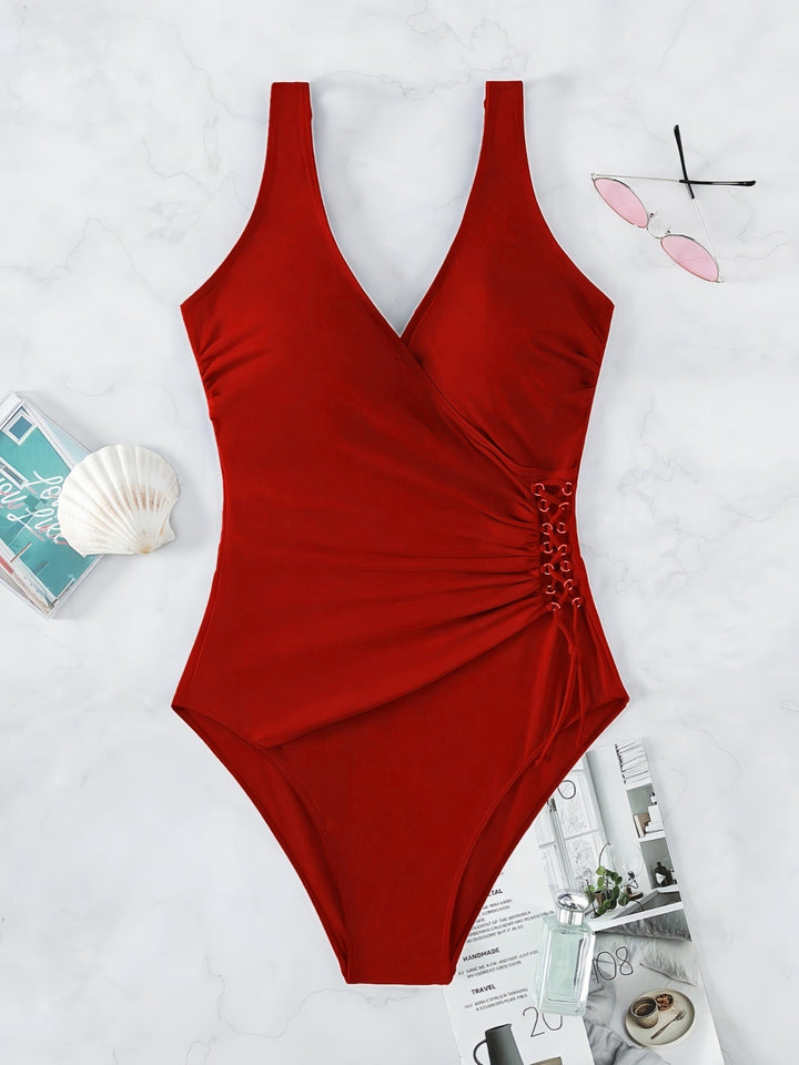 Damen Einteiliger Badeanzug mit raffiniertem Wickeldesign Drune