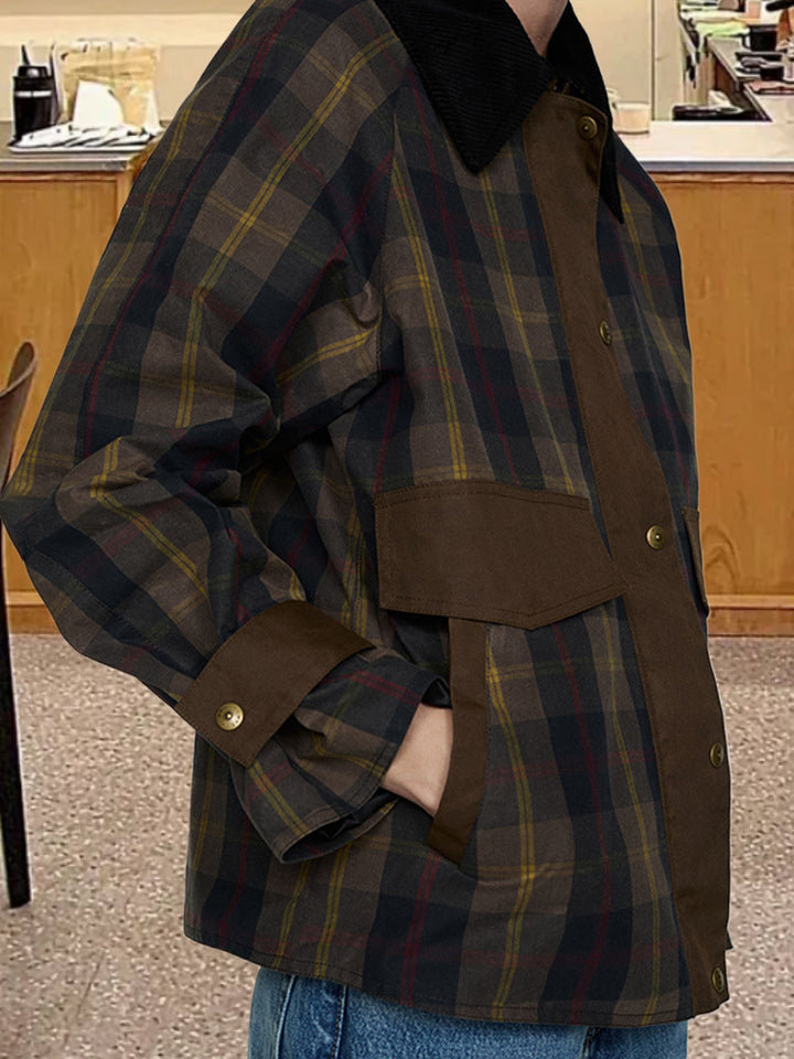 Damen Karierte Utility-Jacke mit praktischem Button-Detail und lässigem Schnitt Drune