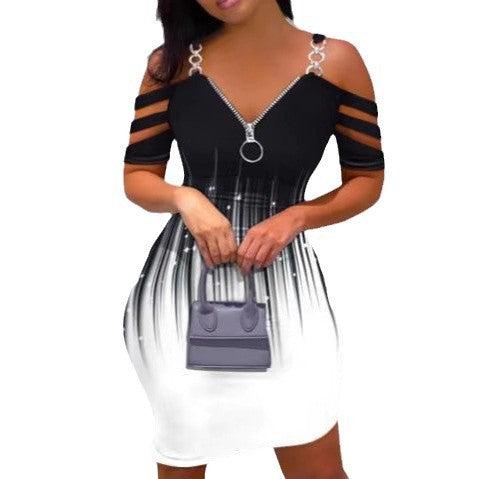 Damen Kleid mit Off-Shoulder-Design und Reißverschluss-Detail Drune