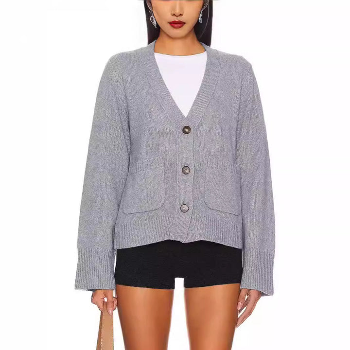 Damen Strickjacke mit V-Ausschnitt und großen Taschen Drune