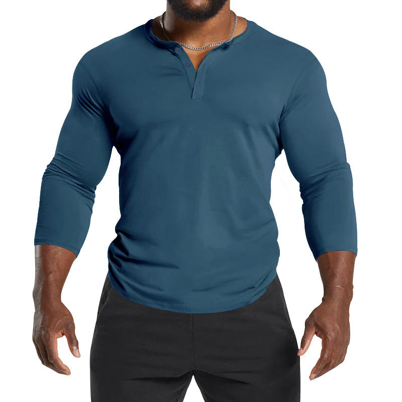 Herren Langarm-Henley-Shirt aus atmungsaktivem Baumwollmix mit Knopfdetails Drune