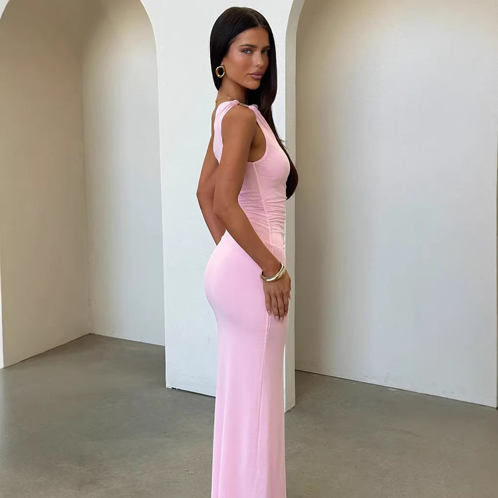 Damen Elegantes Maxikleid mit asymmetrischem Design und raffinierten Rüschen Drune