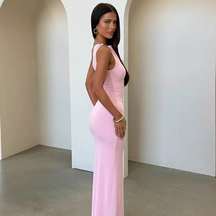Damen Elegantes Maxikleid mit asymmetrischem Design und raffinierten Rüschen Drune