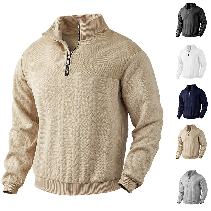 Herren nan Strickpullover mit kurzem Reißverschluss und Zopfmuster Drune
