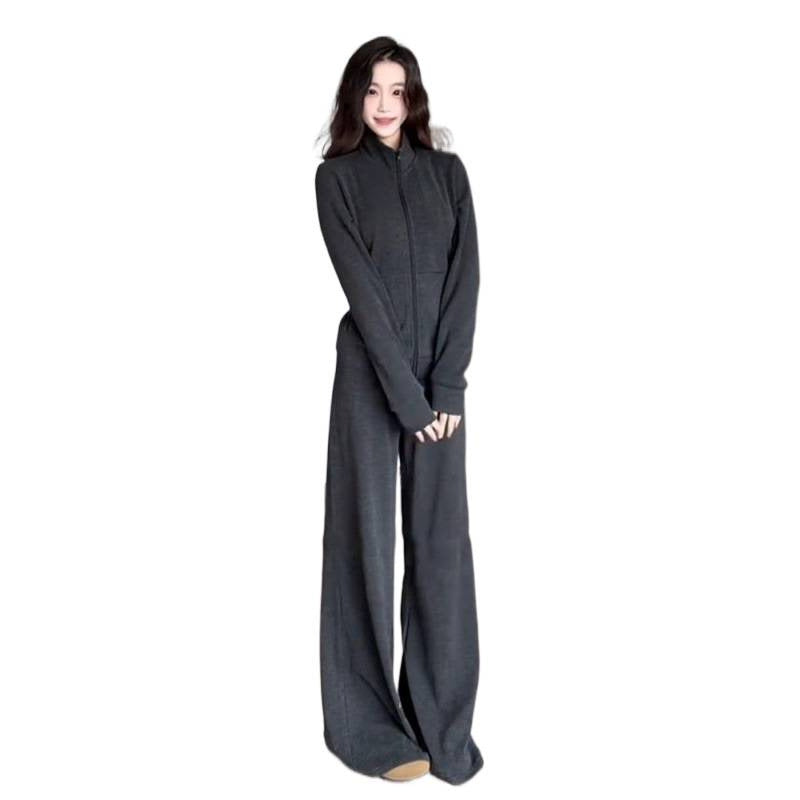 Damen Sportliches Fleece-Anzug-Set mit weitem Schnitt und hohem Kragen Drune
