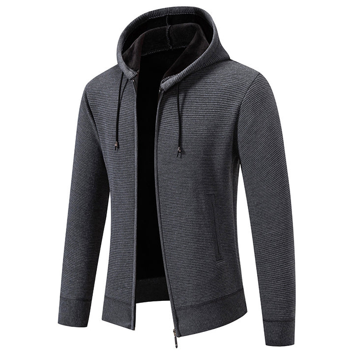 Herren nan strukturierte Reißverschluss-Strickjacke mit gefütterter Kapuze und weichem Teddy-Innenfutter Drune