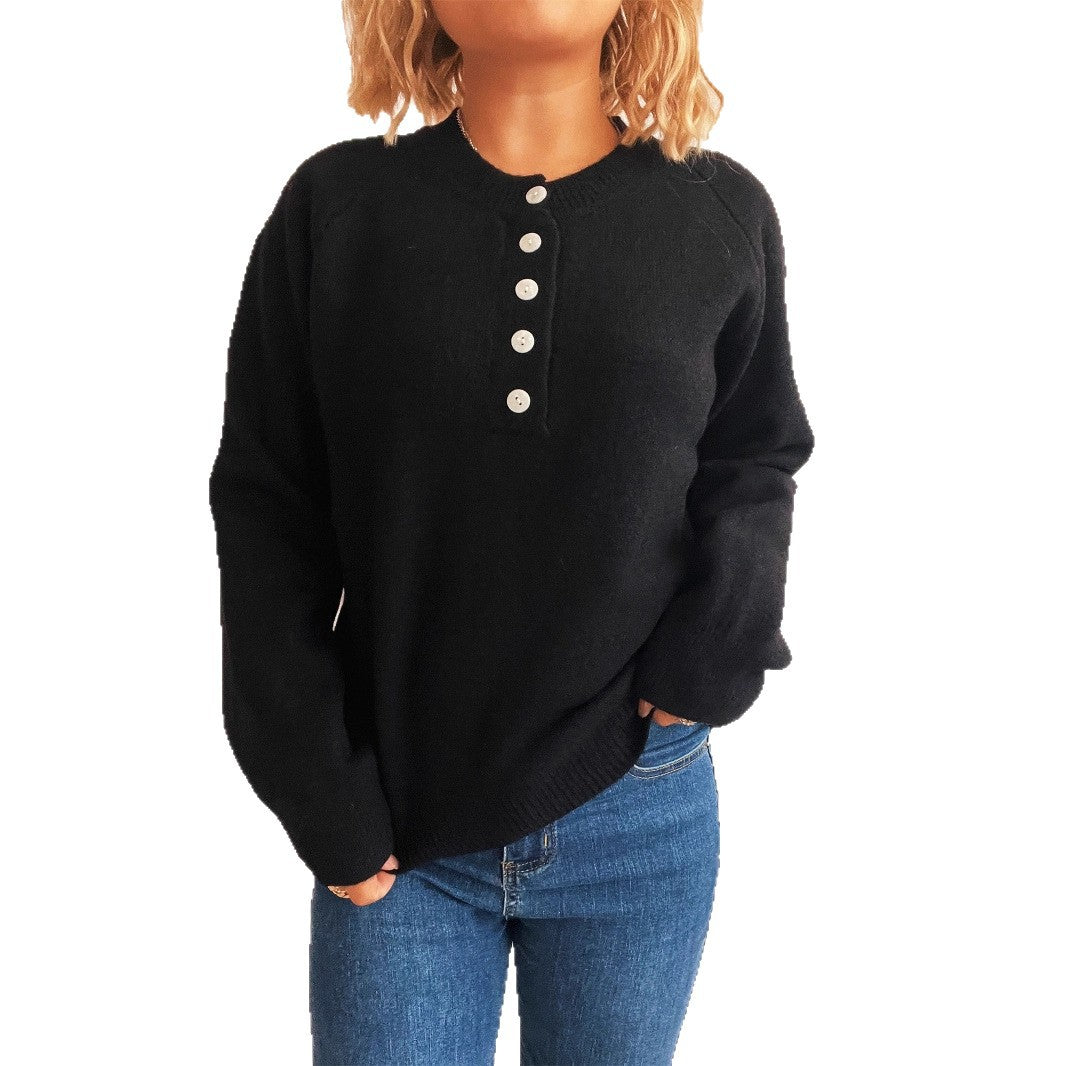 Damen gemütlicher Strickpullover mit Knopfdetails Drune