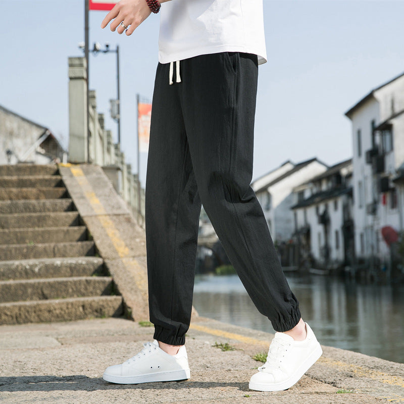 Herren nan tapered Leinen-Baumwoll-Jogger mit Kordelzug, elastischem Knöchelbündchen und schlanker Silhouette Drune