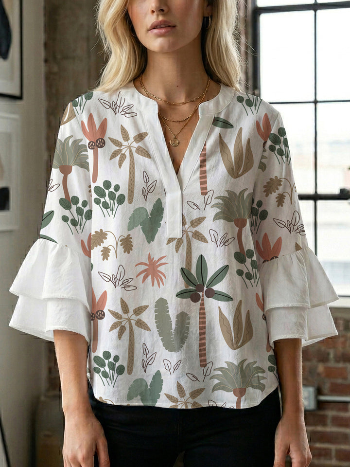 Damen Bluse mit Rüschendetails und auffälligem Animal-Print Drune