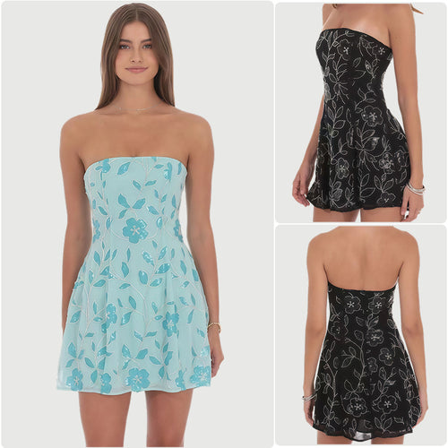 Damen Freizeitkleid mit floralem Aufdruck und schulterfreiem Design Drune