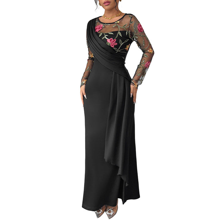Damen elegantes Maxikleid mit floralem Spitzeinsatz und asymmetrischem Saum Drune