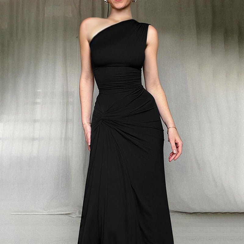 Damen Elegantes One-Shoulder Maxikleid mit verführerischem Seitenschlitz Drune