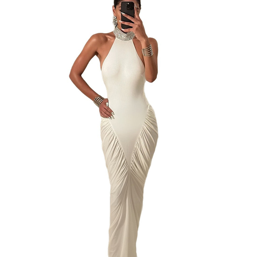 Damen Elegantes Maxikleid mit voluminösem Rüschen-Design und hohem Kragen Drune