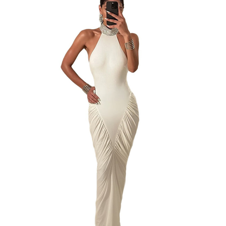 Damen Elegantes Maxikleid mit voluminösem Rüschen-Design und hohem Kragen Drune