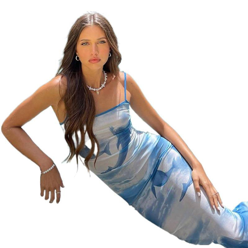 Damen Strandkleid mit verstellbaren Spaghetti-Trägern und fließendem Schnitt Drune