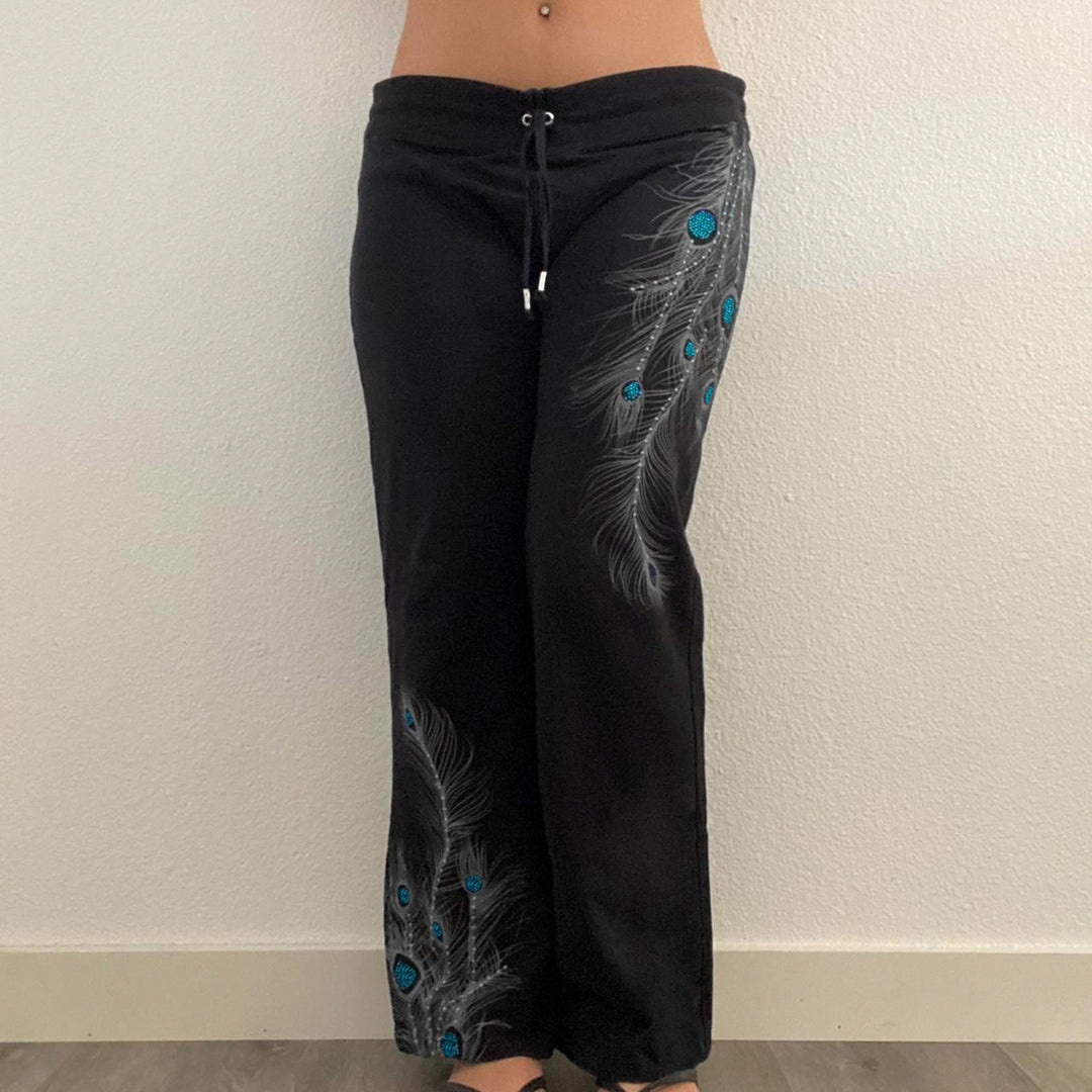 Damen Sporthose mit feinem Pfauenfeder-Druck Drune
