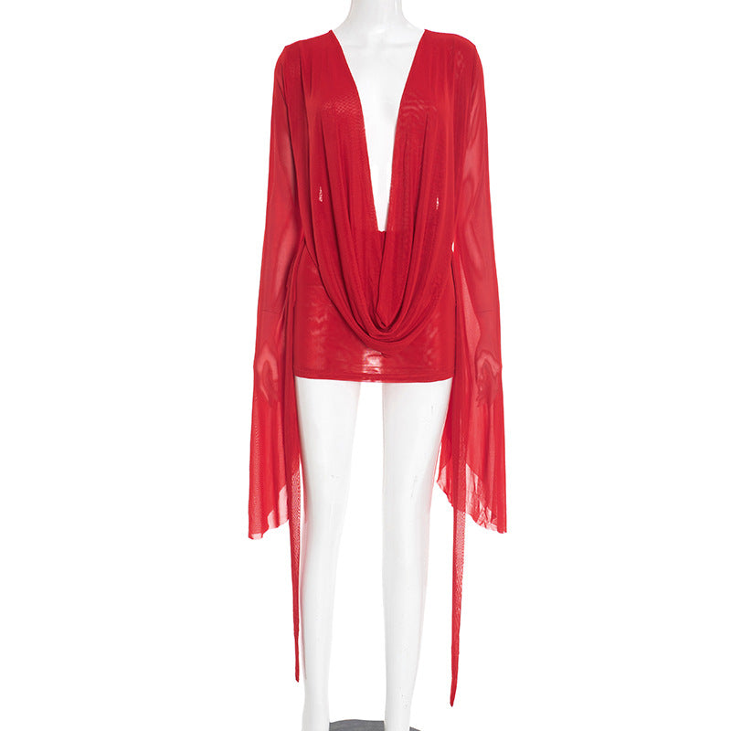 Damen Fließender Kaftan mit weiten Ärmeln und tieferem Ausschnitt Drune