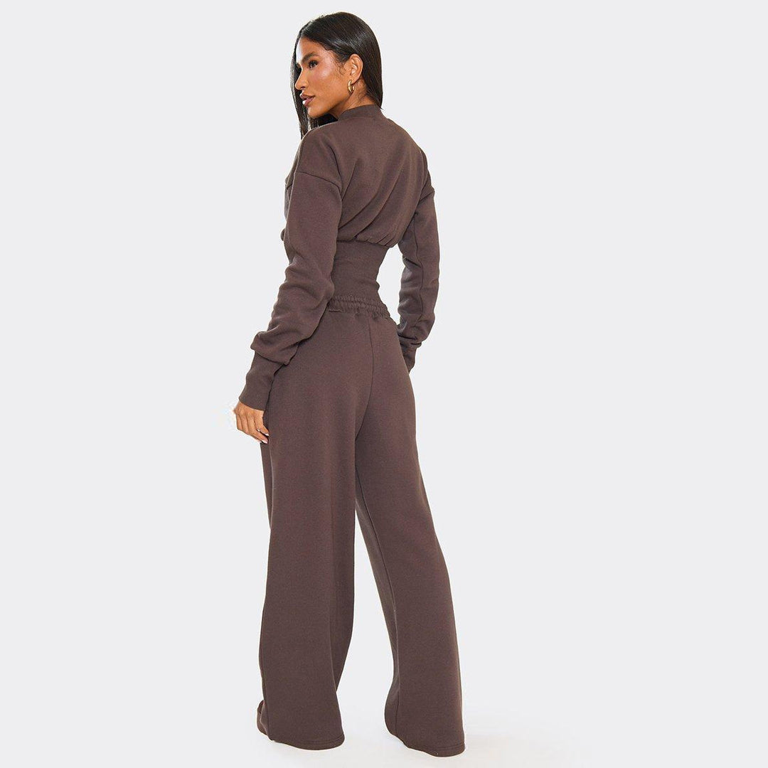 Damen bequeme Cropped Sweatshirt und weite Trainingshose Set Drune