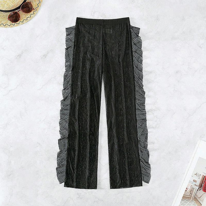 Damen Transparente Palazzo-Hosen mit Rüschen Drune