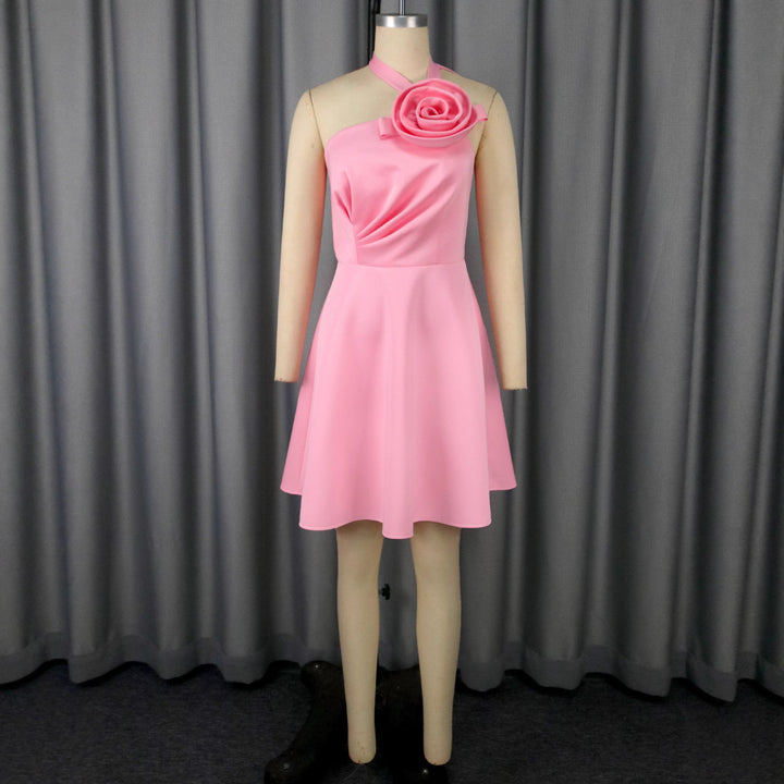 Damen elegantes Midikleid mit floraler Applikation und asymmetrischem Bund Drune