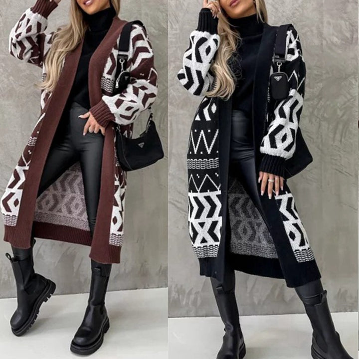 Damen Grobstrick-Cardigan mit folkloristischen Mustern und lässiger Passform Drune