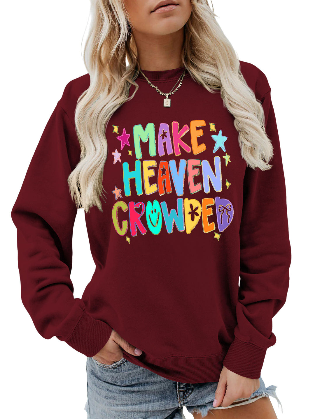 Damen Sweatshirt mit buntem Motiv und verspieltem Schriftzug Drune