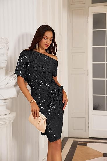 Damen Glitzerndes Wickelkleid mit asymmetrischem Schnitt und schimmernden Pailletten Drune