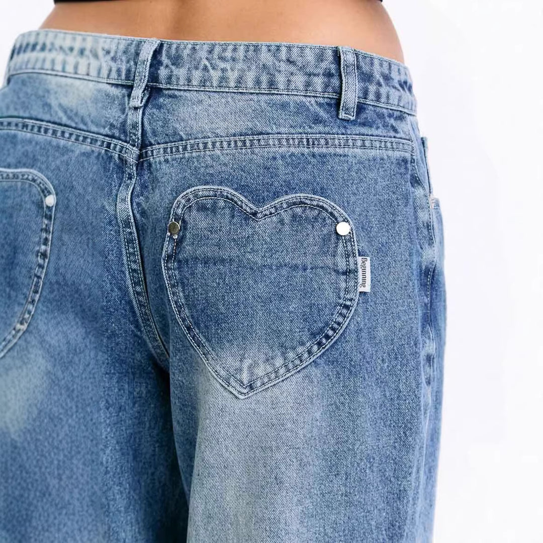 Damen Weit geschnittene Jeans mit hohem Bund und lässigem Stil Drune
