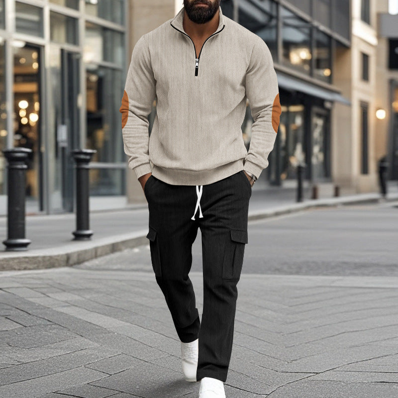 Herren modisches Sweatshirt und Cargo-Hose Set mit hohem Kragen und praktischen Taschen Drune