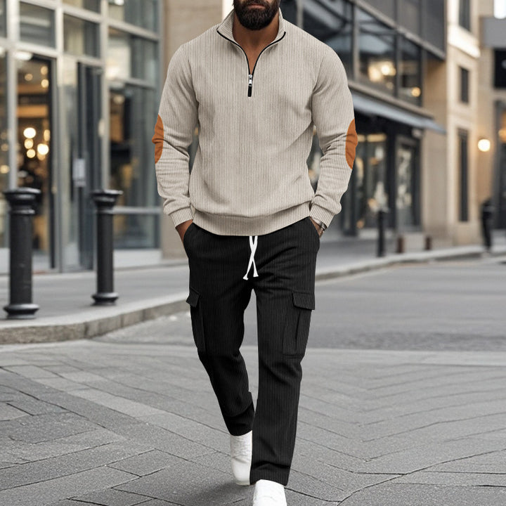Herren modisches Sweatshirt und Cargo-Hose Set mit hohem Kragen und praktischen Taschen Drune