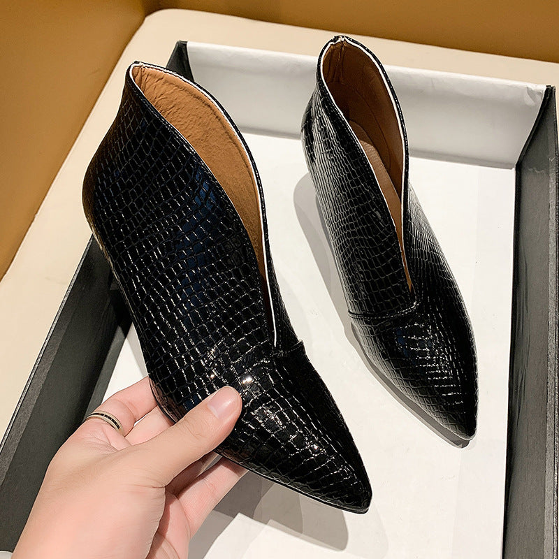 Damen nan spitze Stiefelette mit Krokoprägung und niedrigem Kittenabsatz Drune