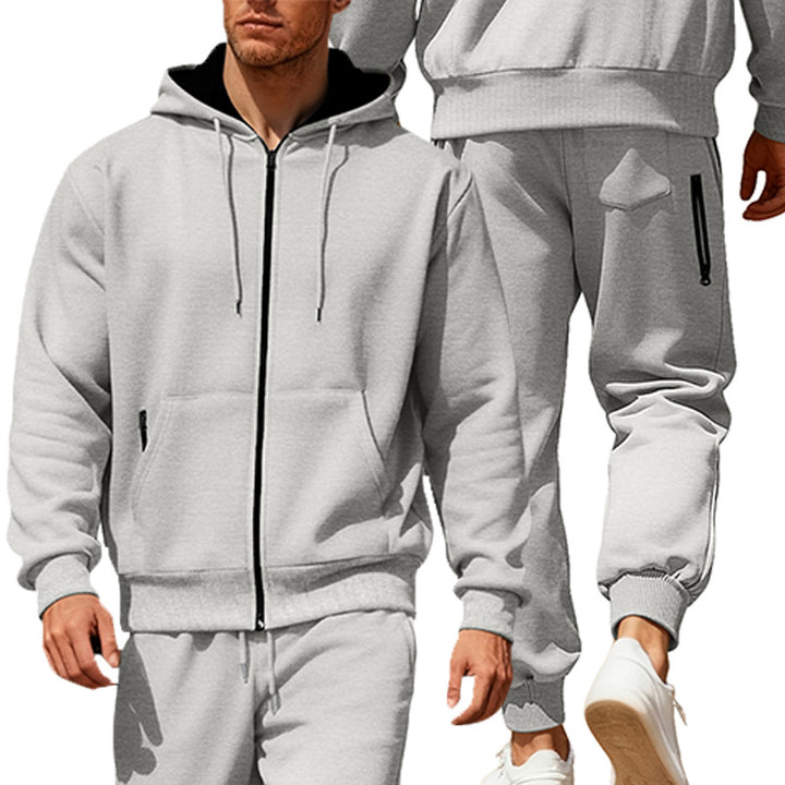 Herren nan Kapuzensweat-Set mit durchgehendem Reißverschluss, Kängurutasche und konischer Jogginghose mit Reißverschlusstaschen Drune