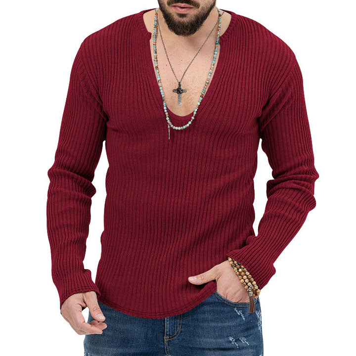 Herren elegantes Langarmshirt mit tiefem V-Ausschnitt und strukturiertem Gewebe Drune