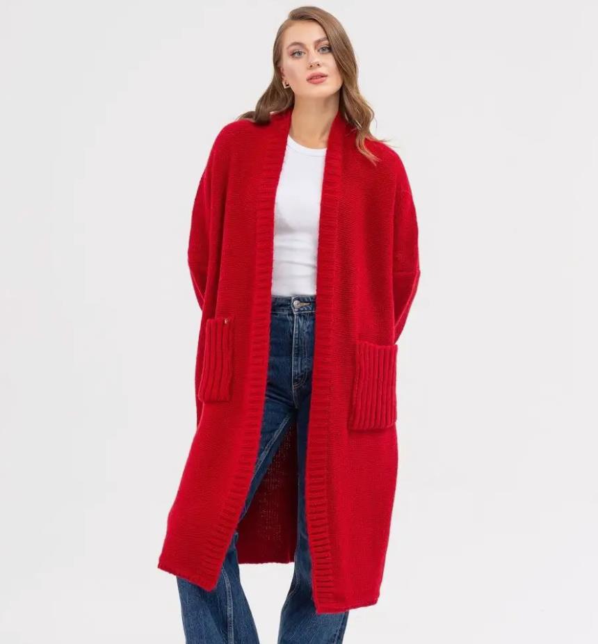 Damen Gemütlicher Strickmantel mit großen Taschen und oversized Schnitt Drune