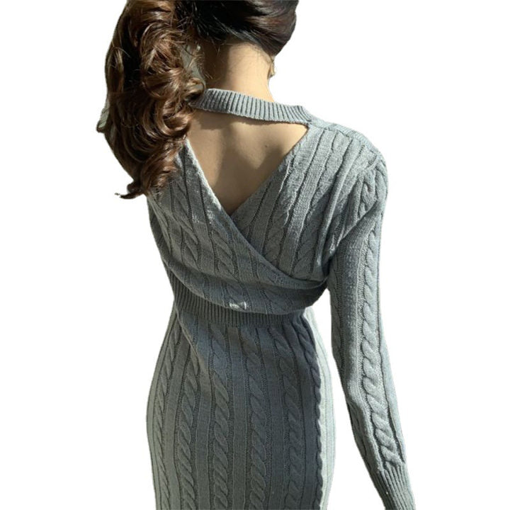 Damen Strickkleid mit Zopfdesign und elegantem Schlitz Drune