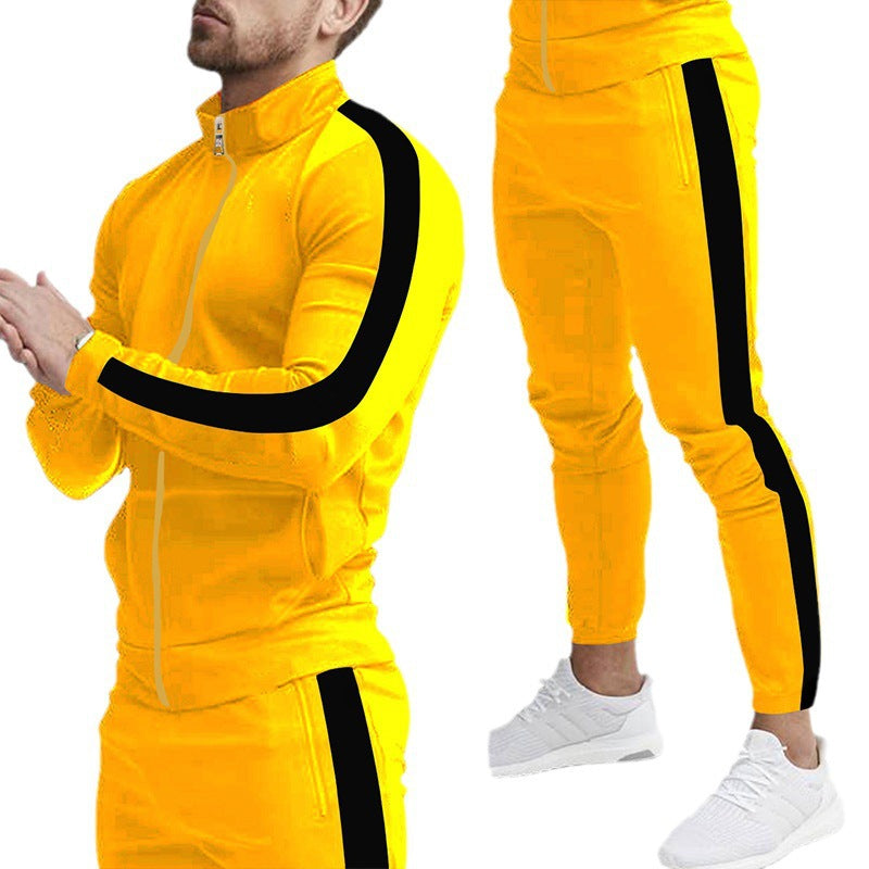Herren nan athletisches Zip-Trainingsset im Retro-Streifenlook mit Stehkragen und schmal zulaufender Jogginghose Drune