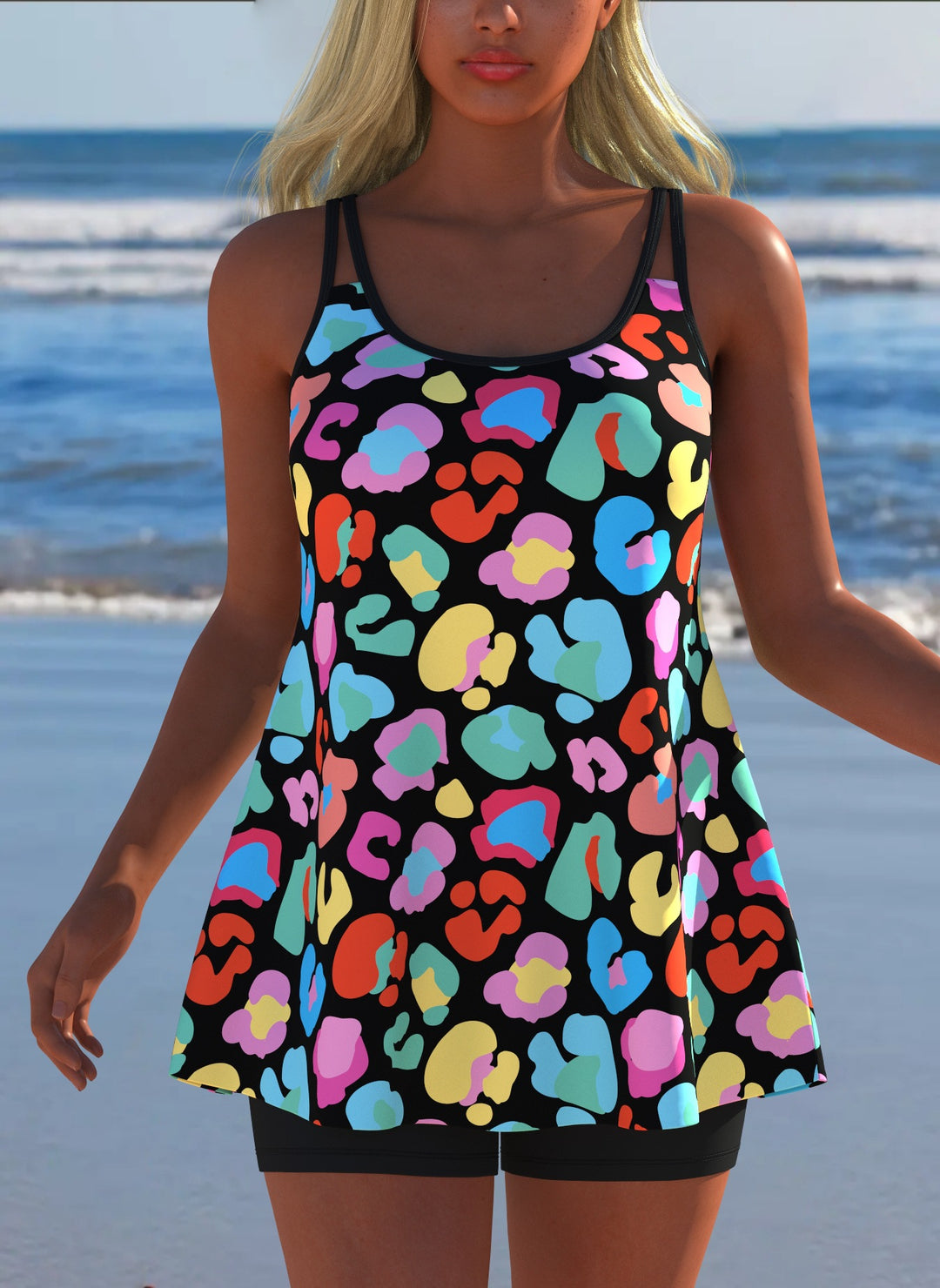 Damen Schwimmanzug in Plissee-Optik mit floralen Mustern und bequemen Shorts Drune