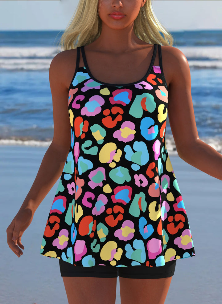 Damen Schwimmanzug in Plissee-Optik mit floralen Mustern und bequemen Shorts Drune