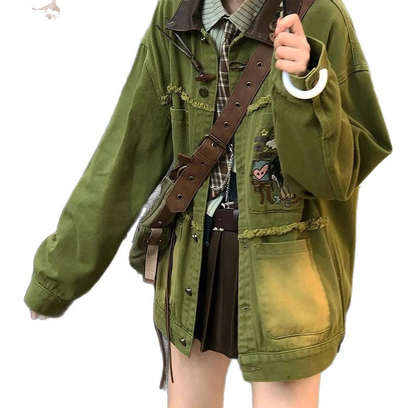 Damen lässige Denimjacke mit einzigartigen Stickmustern Drune