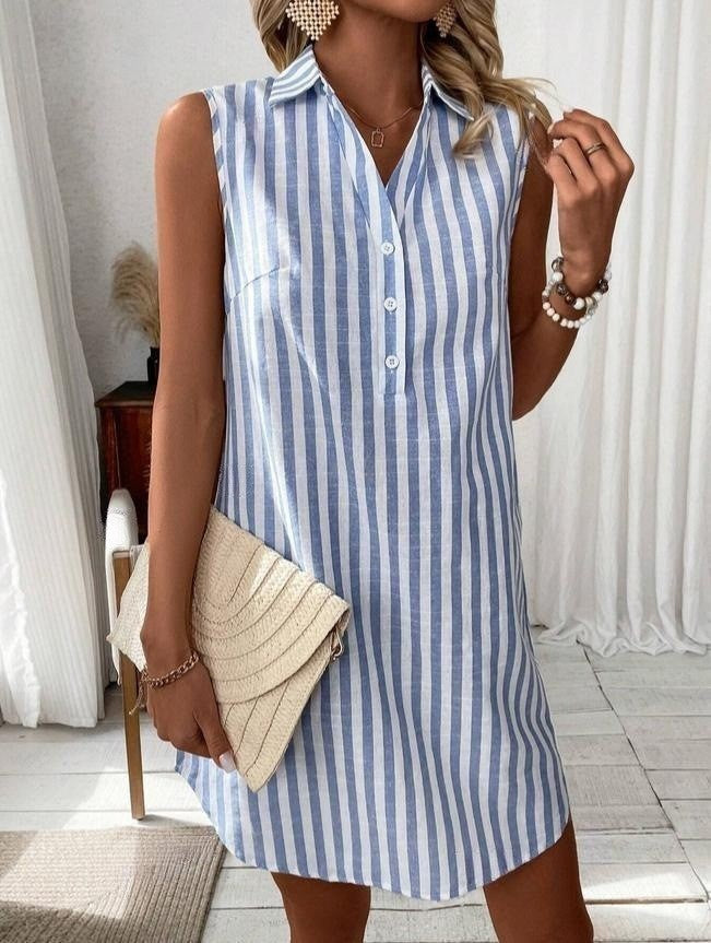 DruneÄrmelloses Hemdkleid mit V-Ausschnitt und Knöpfen