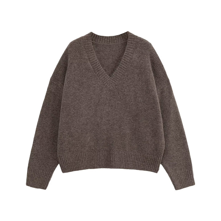 Damen V-Ausschnitt Strickpullover Drune