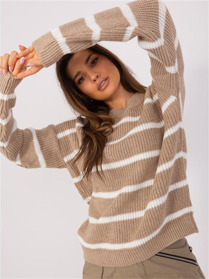 Damen lässiger Strickpullover mit modernem Streifenmuster und weitem Schnitt Drune