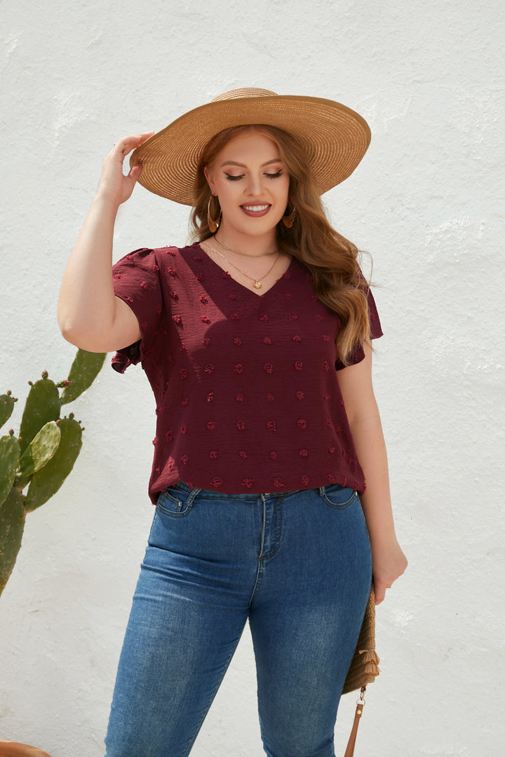 Damen Leichtes V-Ausschnitt T-Shirt mit strukturiertem Design Drune