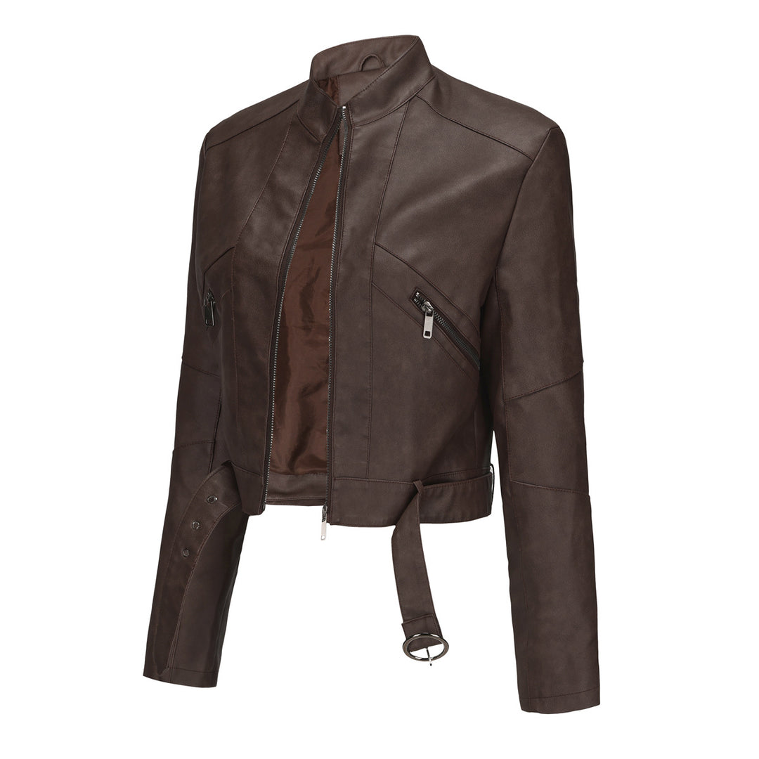 Damen moderne cropped Lederjacke mit stylischem Detail Drune