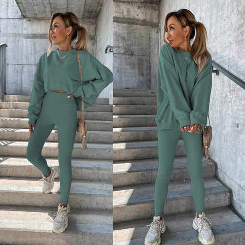 Damen Sportlicher Freizeitanzug mit oversized Sweatshirt und enganliegenden Leggings Drune