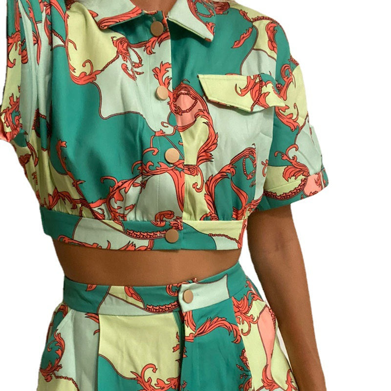 Damen Set mit Kurzarmbluse und hochtaillierten Shorts im trendigen Design Drune