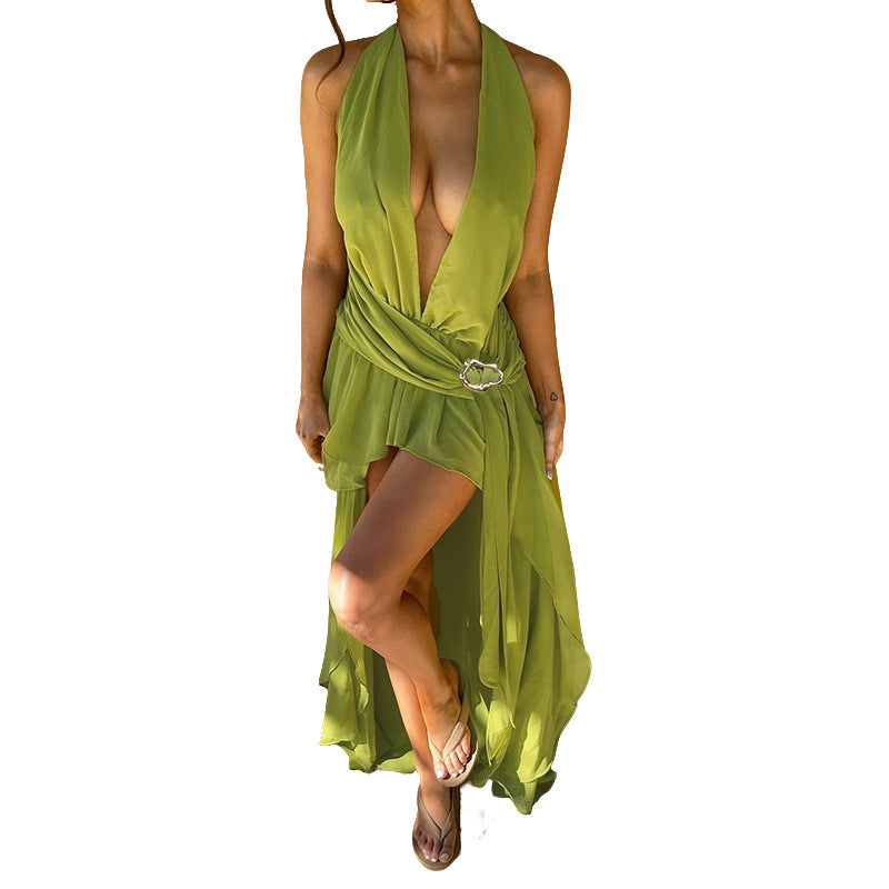 Damen Wickelkleid mit tiefem V-Ausschnitt und eleganter Drapierung Drune