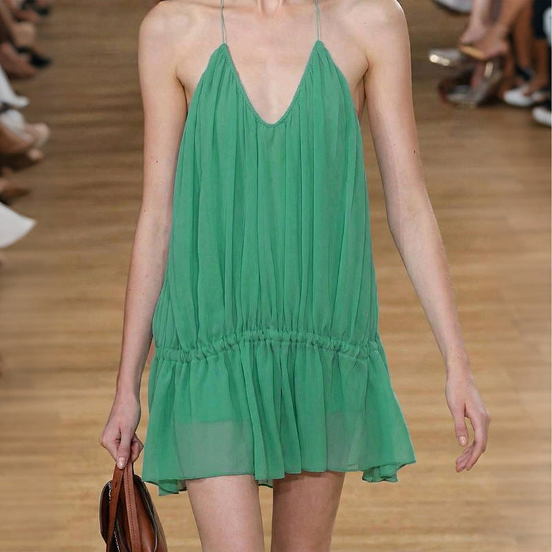 Damen Freizeitkleid mit raffiniertem V-Ausschnitt und schwingendem Rock Drune